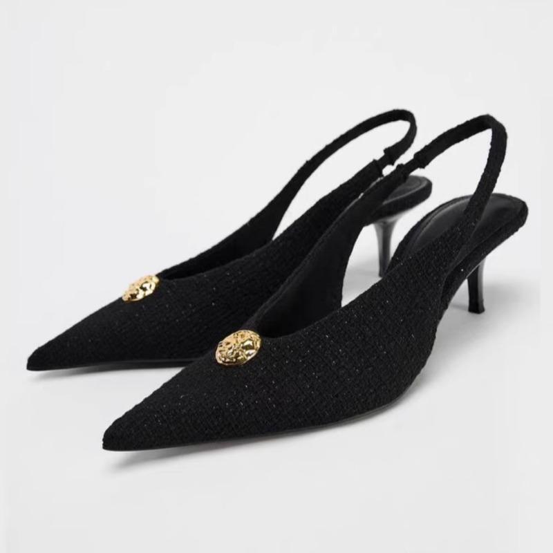 Fashion 2025 Ankle Wrap Women High Heeled Sandals Metal Buckle Decoration Stilettos Luxury Designer Dress Slingbacks Shoes for Lady