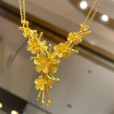 Collana Fiorita Shajin: Ciondolo in Oro Similato da Donna, Lussuosi Gioielli da Matrimonio di Alta Gamma.