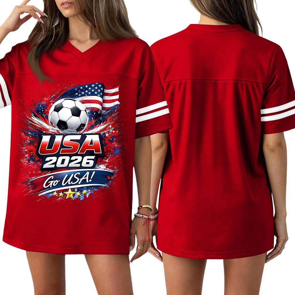 Women's Casual & Stylish V-Neck Sports — Print Short-Sleeve Athletic T-Shirt Top