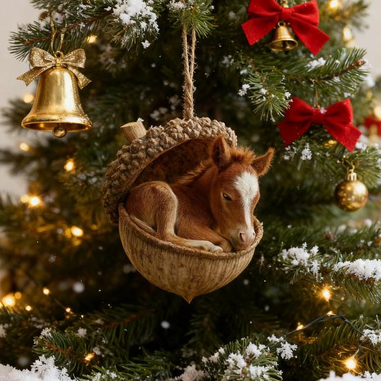 Skovdyr Eikenøttpynt Koselig Furu Kongle Dyr Julepynt 2D Akryl Skogsvesen Hengende Ornament for Naturelskere