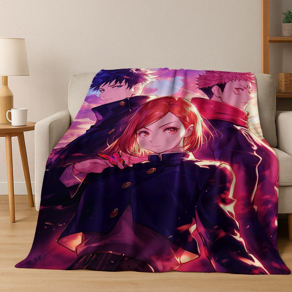 Anime Jujutsu Kaisen Yuji Satoru Cartoon Flanelldecke, Gemütliche Weiche Überwurfdecke für Zuhause Schlafzimmer Bett Sofa Picknick Abdeckung Geschenk Kind