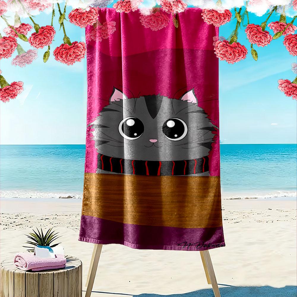 Fluffy Feline Charm. Print Beach Towel, Quick Drying, Suitable for Travel, Outdoor Sports, Jogging, the Beach and Swimming, Gift