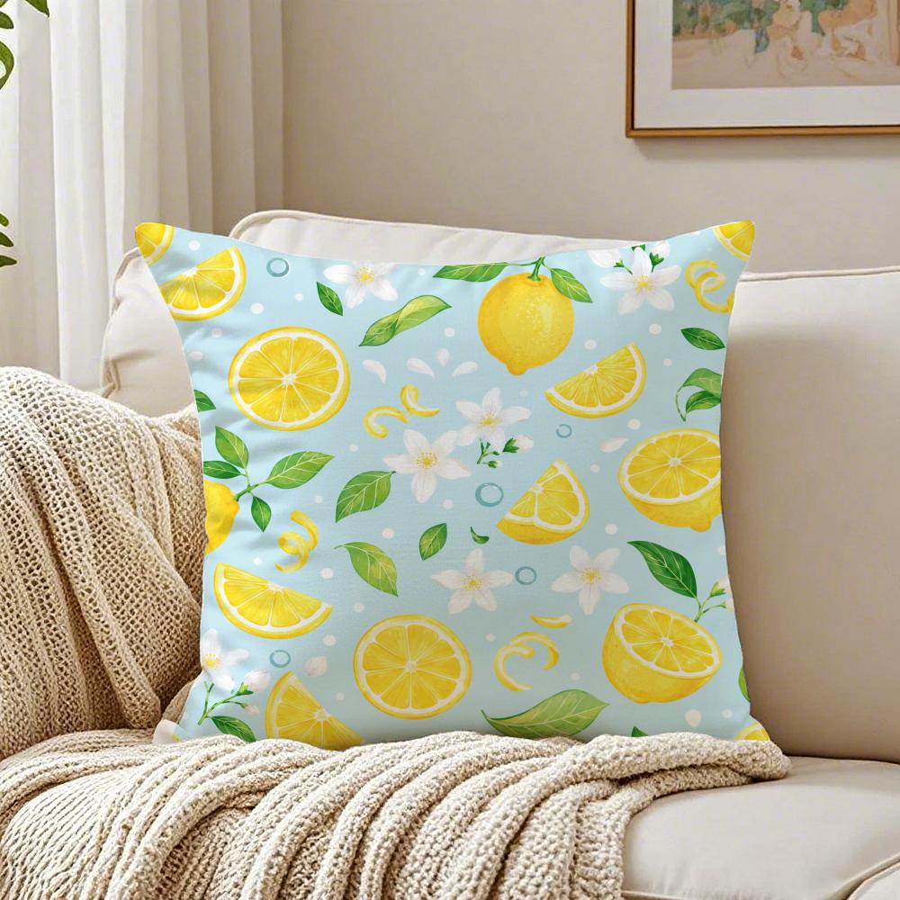 Lemon Fruit Series Cushion Cover Breathable Organic Short Plush Cushion Covers Machine Washable Wrinkle-Resistant Soft Durable