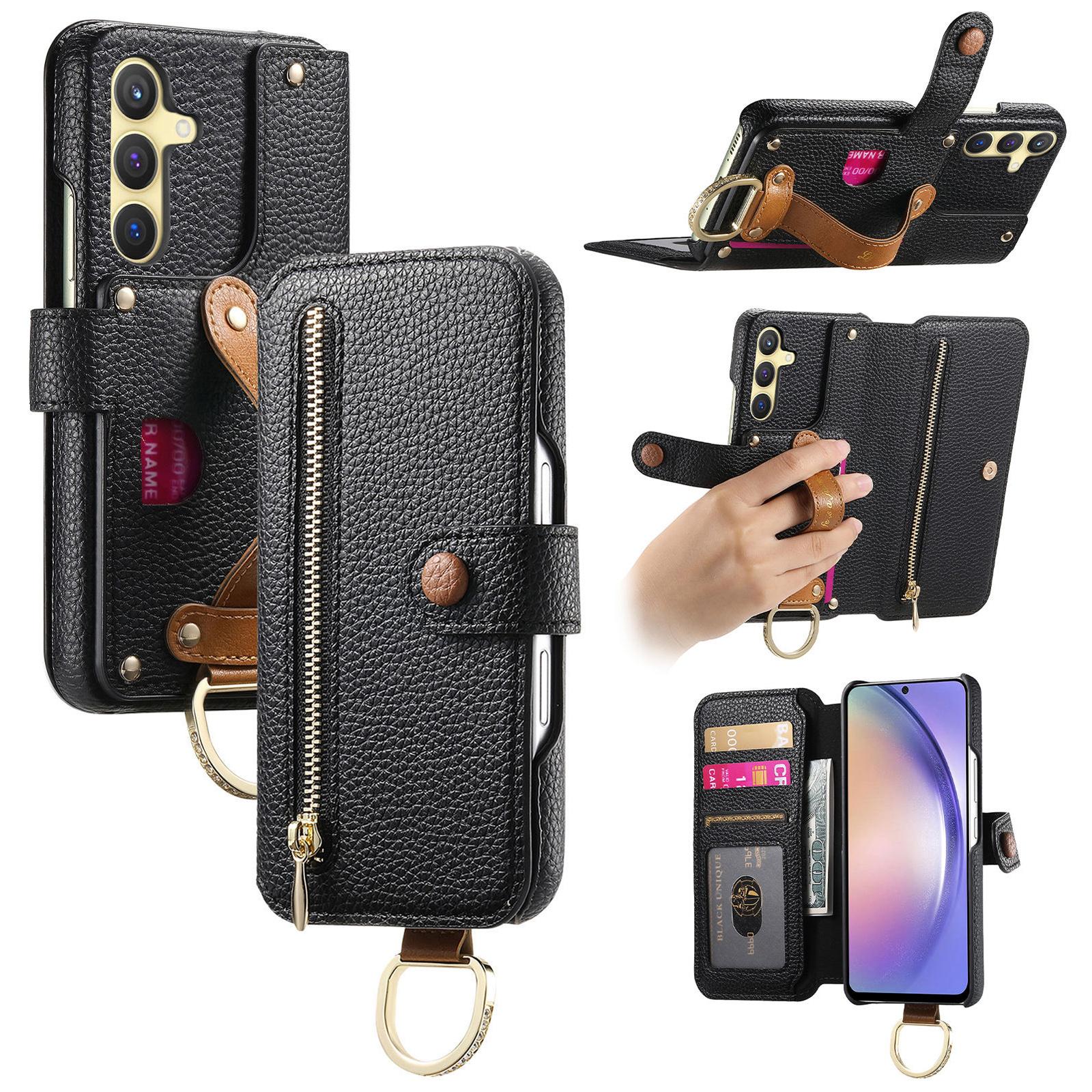

For Samsung Galaxy S24+ Case RFID Blocking Zipper Wallet PU Leather Mobile Cover Black
