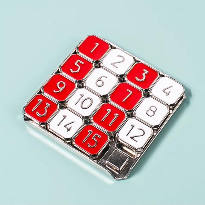 Metal Number Slide 15 Puzzle Red and White Number Sliding Puzzle Educational Learning Games Brain Teaser Puzzle Pocket Slide Funny Number Puzzle