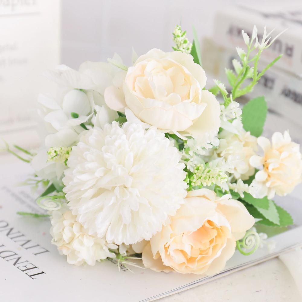 Artificial Flowers Silk Peony Hydrangea For Living Room Home Decoration Wedding Bride Bouquet Rose Fake Plants Table Accessories