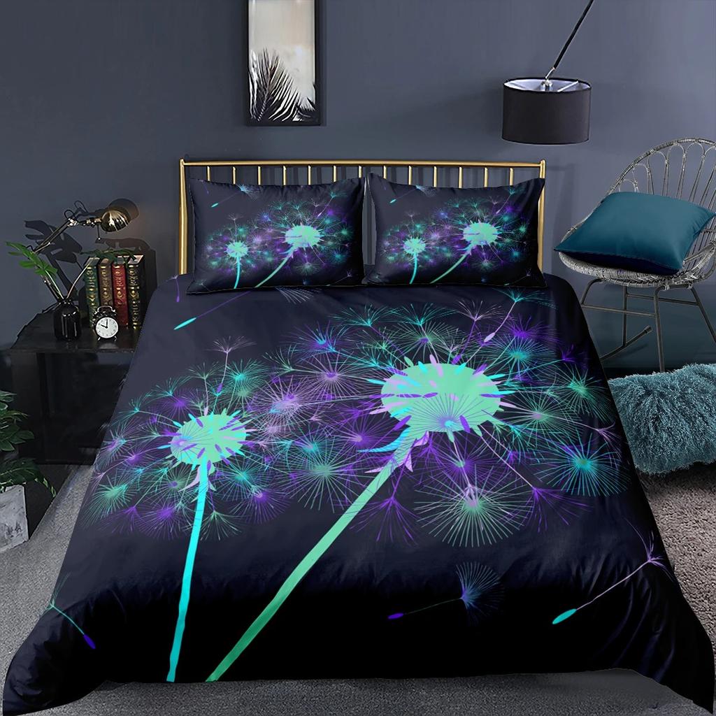 Black Dandelion Bedding Set And Pillowcase Single Twin Queen King Size Super Soft Autumn Home Textile Luxury Duvet Cover
