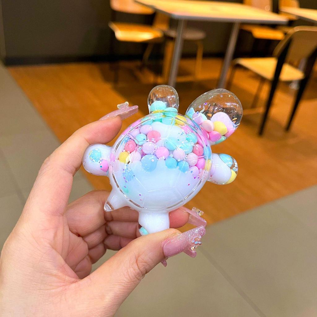 Creative Quicksand Turtle Keychain with Acrylic Macaron Colors and Large Display Stand