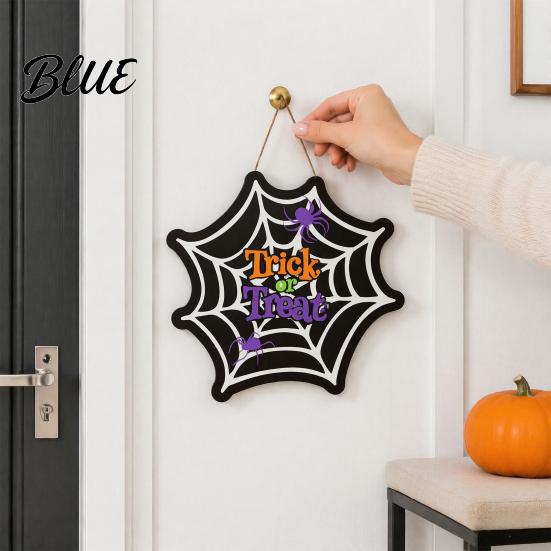 Durable Wood Craft Decoration Wooden Halloween Door Hanger Sign Spider Web Hanging Trick Sign or Treat Plaque Rustic Farmhouse Entryway with