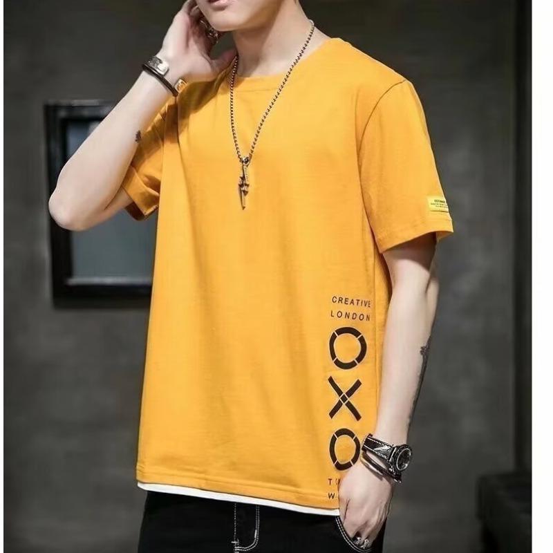 Fake Two-Piece Short-Sleeved T-Shirt Men'S Summer New Youth Leisure Sports Round Neck Short-Sleeved Thin Bottoming Shirt Trendy Brand