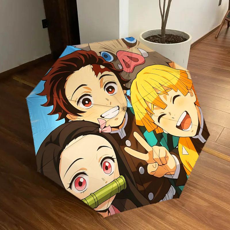 1pc Demon Slayer Characters Automatic Folding Umbrella - Compact 8-Rib Design, Durable Plastic & Iron, Lightweight for Outdoor Daily Use,  a0929182