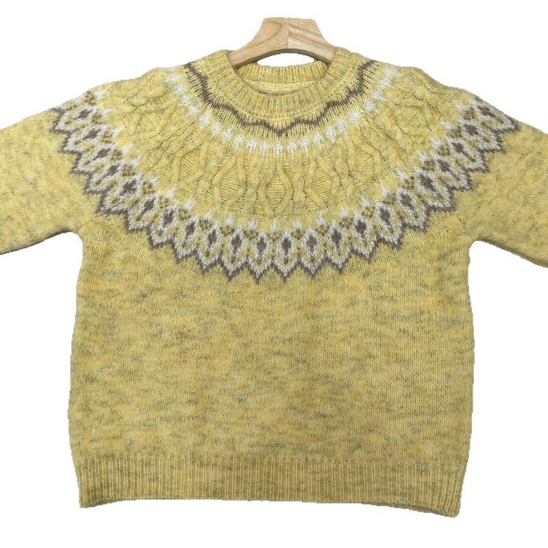 Womens Oversized Crewneck Knit Sweater With Fair Isle Colorblock Soft Acrylic Blend Loose Fit Winter