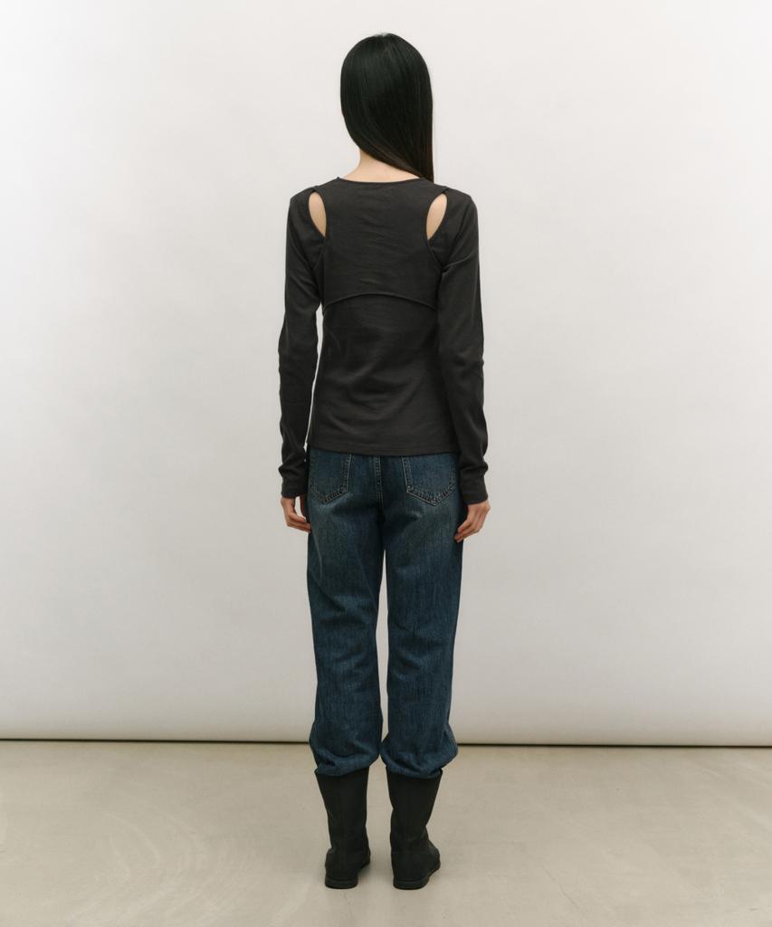 LOW TIDE Back Slit Long Sleeve T-Shirt [Charcoal]