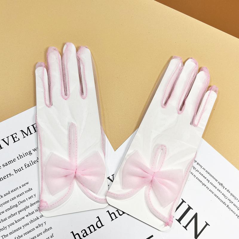 Damen Schleife Kurze Gaze Handschuhe Schwarz Transparent Sexy Spitze Hohl Tüll Handschuhe Braut Hochzeitskleid Accessoires