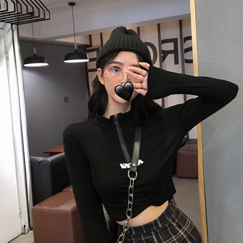 Trička s pevnými šňůrkami pro ženy Trička s odhaleným pupíkem Design Dlouhý rukáv Dámská Trička na zip Dívčí topy Y2K