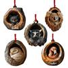 5Pcs Christmas Animal Ornaments 2D Acrylic Cute Wildlife Pendant Raccoon Owl Squirrel Hedgehog Bird