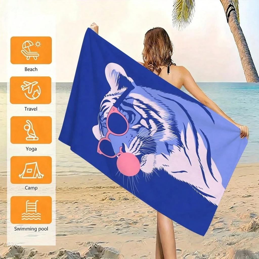1PC Funny Bubble Gum Tiger Beach Towel Quick-Dry Polyester Swim Towel Lightweight Soft Travel Towel For Beach Camping Unisex Gif
