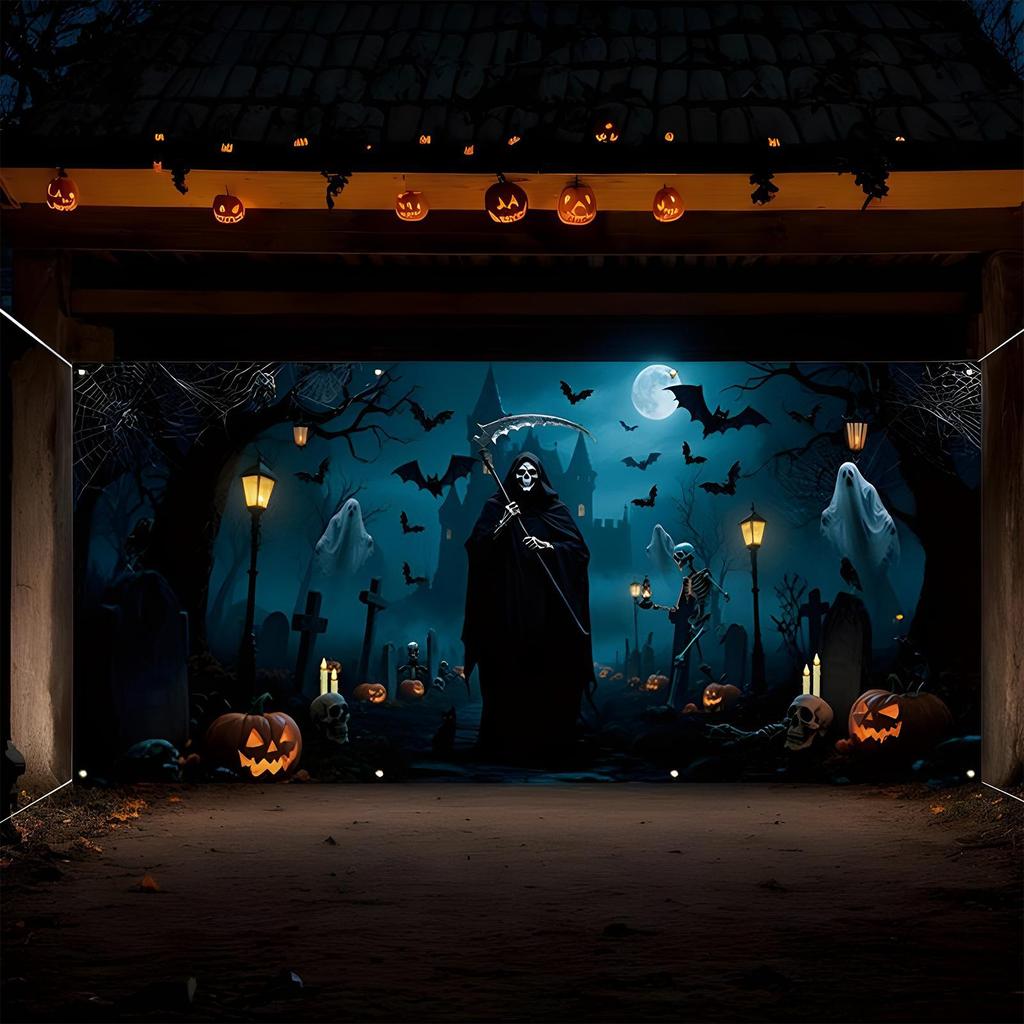 Garage Door Covers Decorative Scary Garage Door Decor Wall Backdrop Hangable For Outdoor Home Holiday Party Lawn Yard Garden