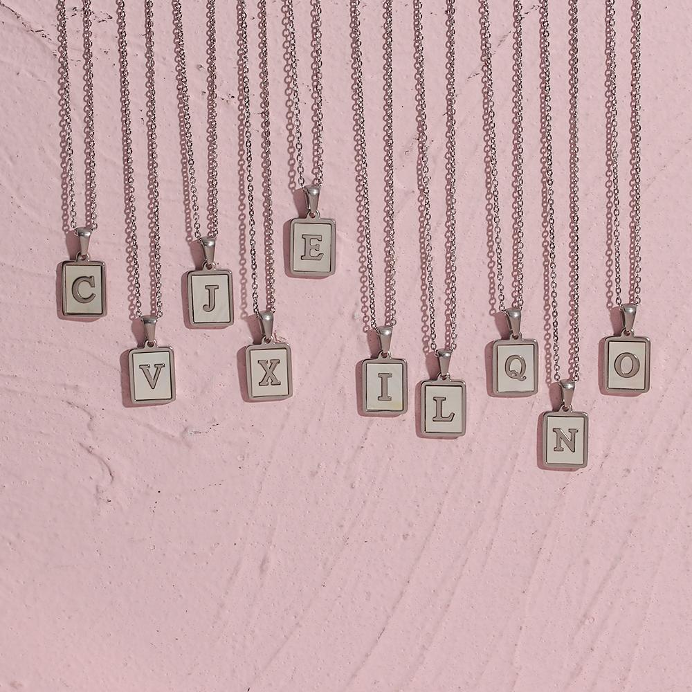 

MamacitaSlay 18K Gold Plated Chain Necklaces Male Square Shell Letters Necklaces 316L Stainless Steel Jewelry For Women Gift Letter Z срібний