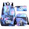 Large Capacity Schoolbag with Shoulder Strap; Student Three-piece Pencil Case Set
