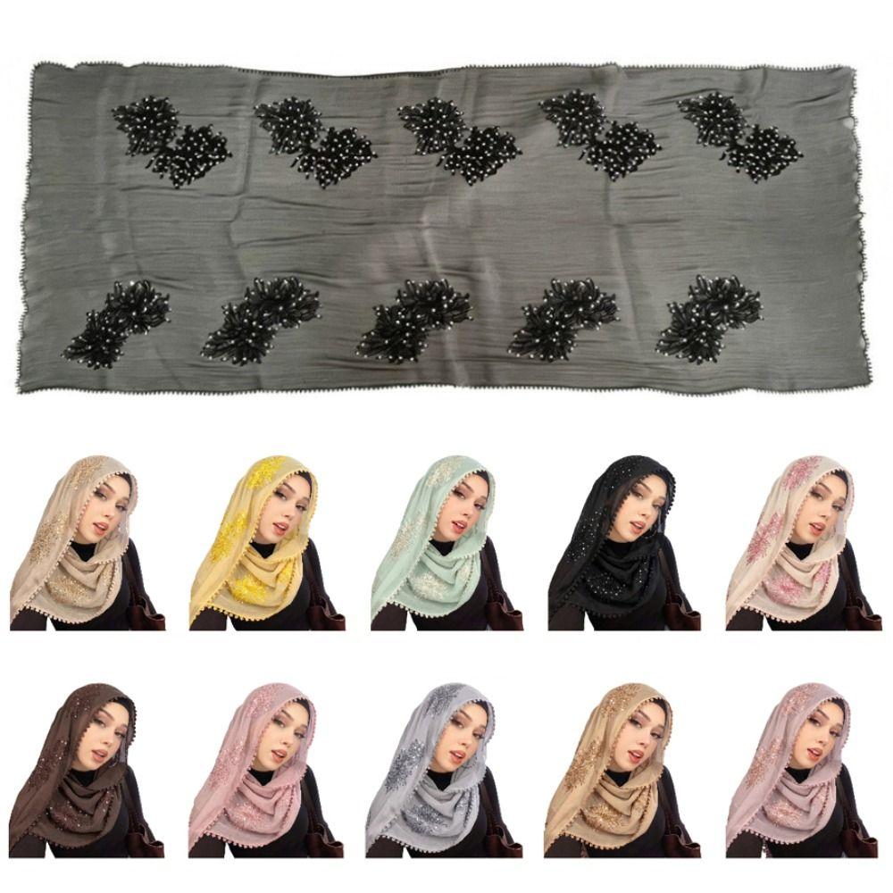Full Cover Islamic Headscarf Solid Color Sequin Wraps Shawl Muslim Hijab Turban Cap Girls