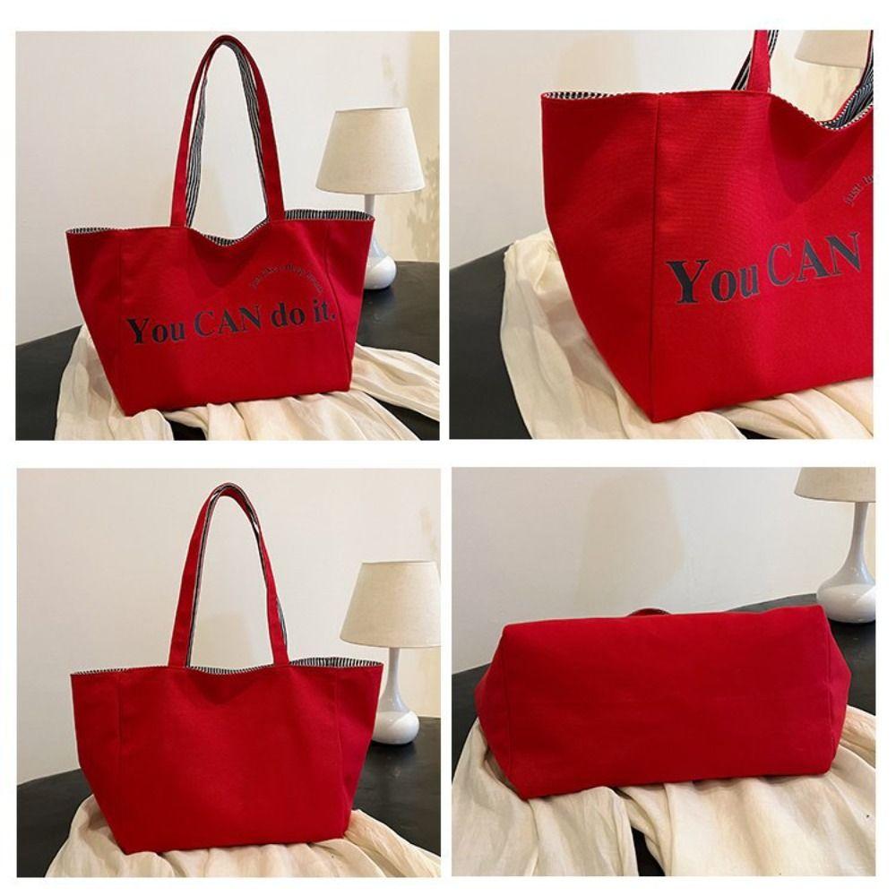 Two-sided Design Women's Shoulder Bag Canvas Material Canvas Handbag Daily Use