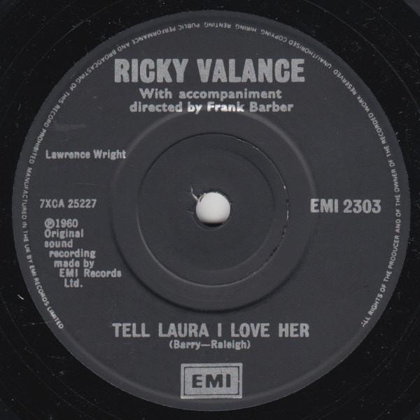 

7inch Record RICKY VALANCE - Tell Laura I Love Her EMI2303 EMI UK Rock Used