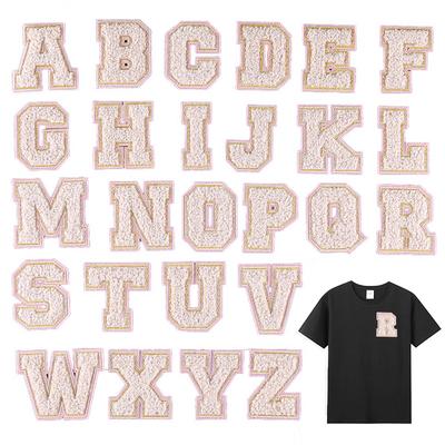 Computerstickerei Goldseide Handtuch Stickstoff Etikett Englisches Alphabet Handkonto DIY Aufnäher Zubehör Chenille Stickstoff Aufkleber
