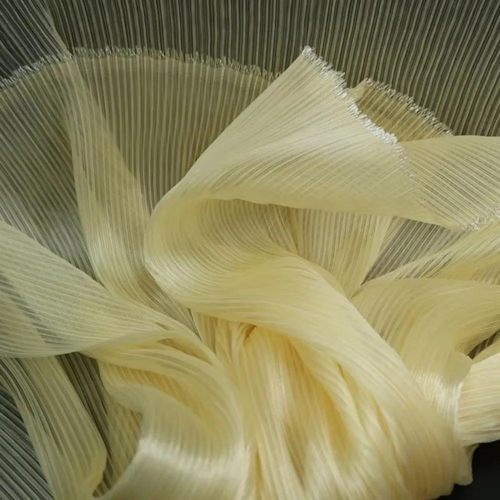 2026 Bright Organza Fabric DIY Stiff Shape Pleated Mesh Fabrics Polyester Material Designer Fabrics Wedding Decoration