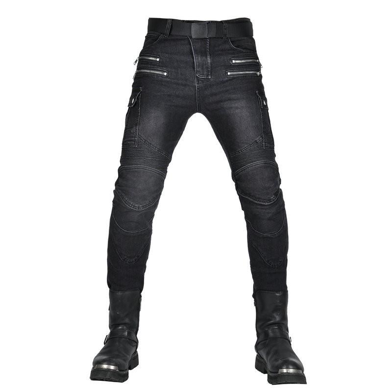 Mens Motorcycle Riding Jeans Tactical Pants With Protective Padding Multi-Pocket Zipper Design Outdoor Motorbike Use