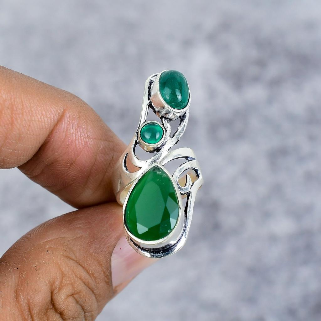 Green Onyx Gemstone Handmade 925 Sterling Silver Jewelry Ring Size 7 M-2663