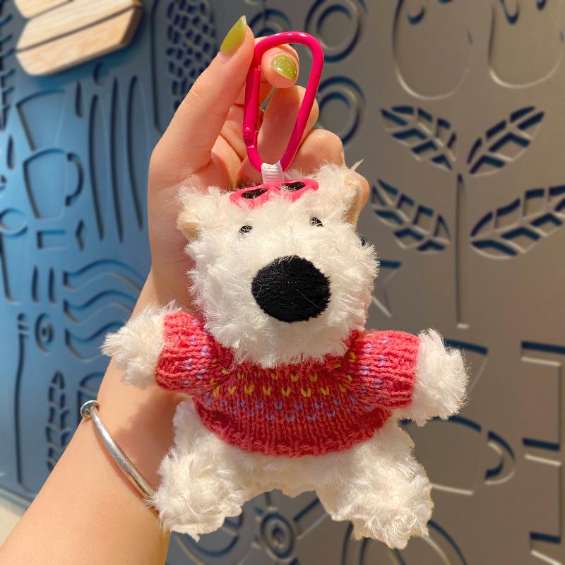 Cartoon West Highland Plush Keychain - Cute Girl Doll Backpack Pendant