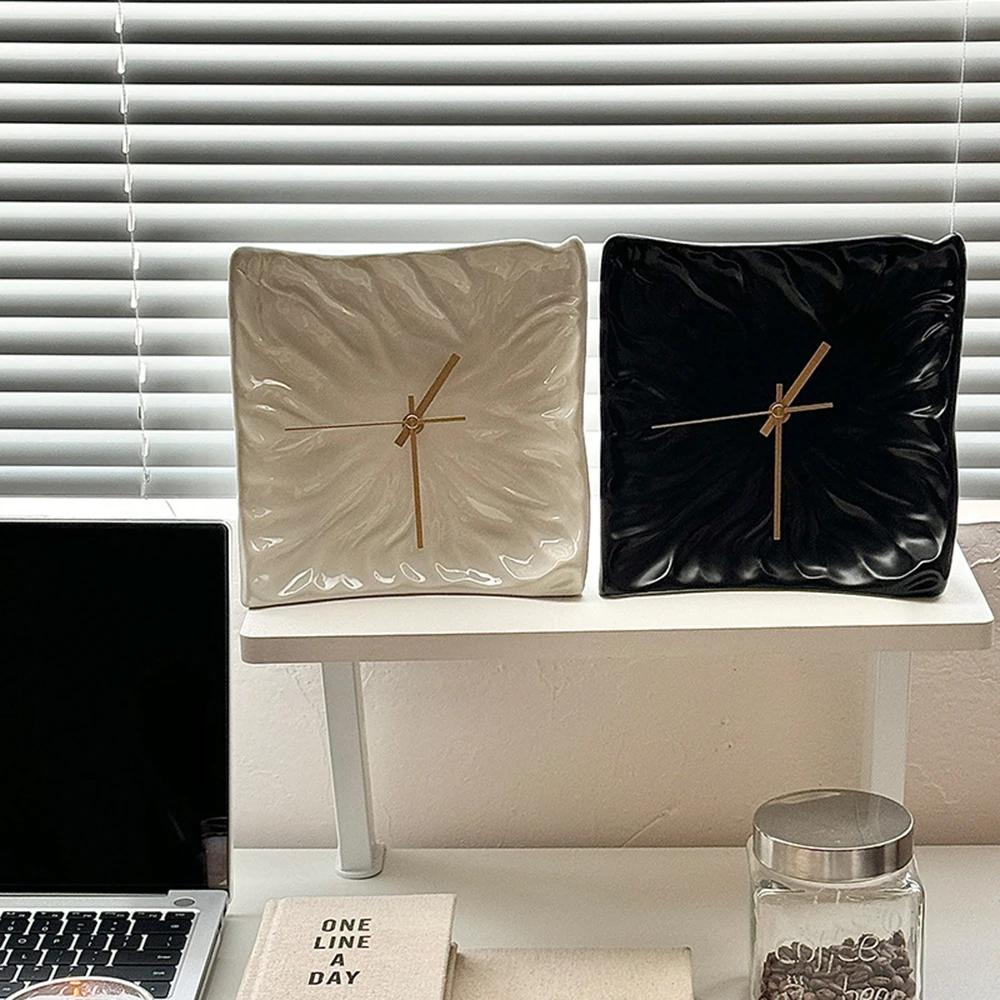 Light Luxury Clock Ceramic Craft Ornaments Nordic Style Fold Clock Wall Clock Niche Artistic Creative Decoration Gift for Friend