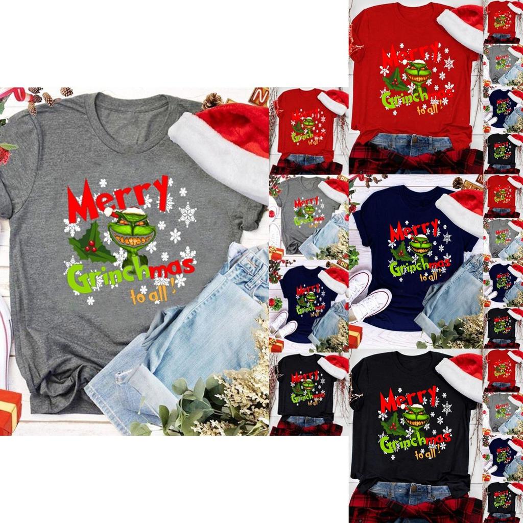 Women Christmas Grinch Short Sleeve T-shirt Tops With Trendy Crew Neck Design