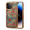 For iPhone 15 Pro Max Card Slots Kickstand Phone Case PU Leather Coated PC+TPU Flower Pattern Printed Cover