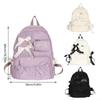 4XFF Japanese Anime Nylon School Bag for Teen Girls with Bows Preppy Large Backpack