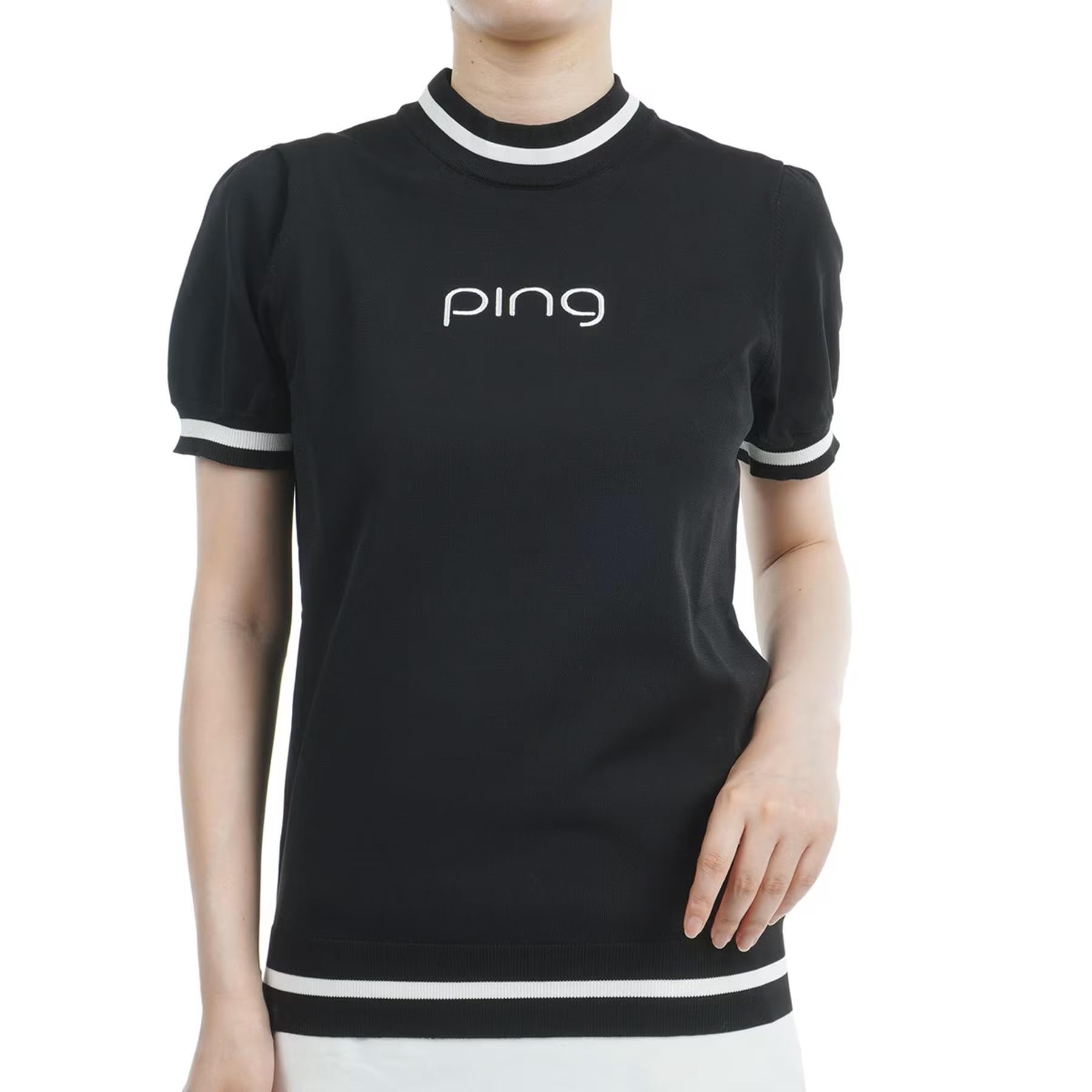

knit Golf M [Pin Apparel] Women s short-sleeved high-neck (moisture-wicking, quick-drying, UV-cut) / / 622-4272800 010_Black