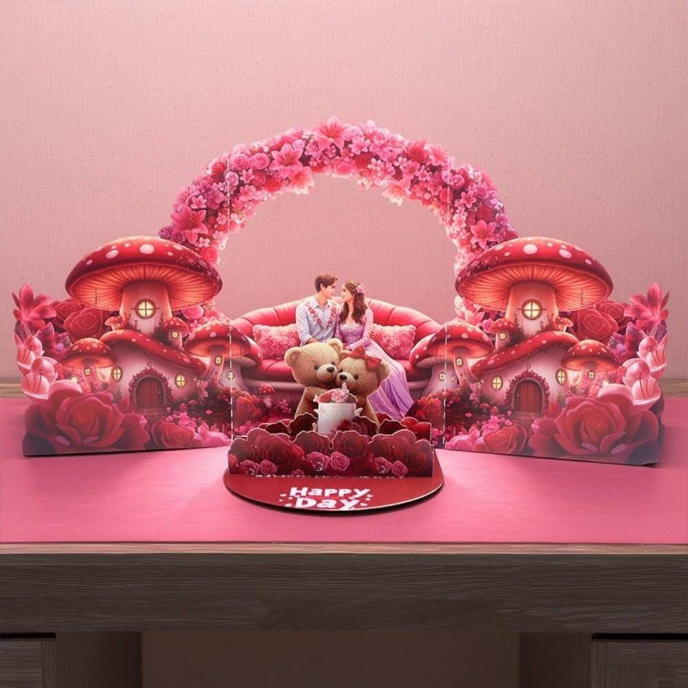 Small Bear Decor 3D Pop-up Card 3D Design Pop-up Mechanism Valentine's Day Card Desktop Decor Romantic Theme