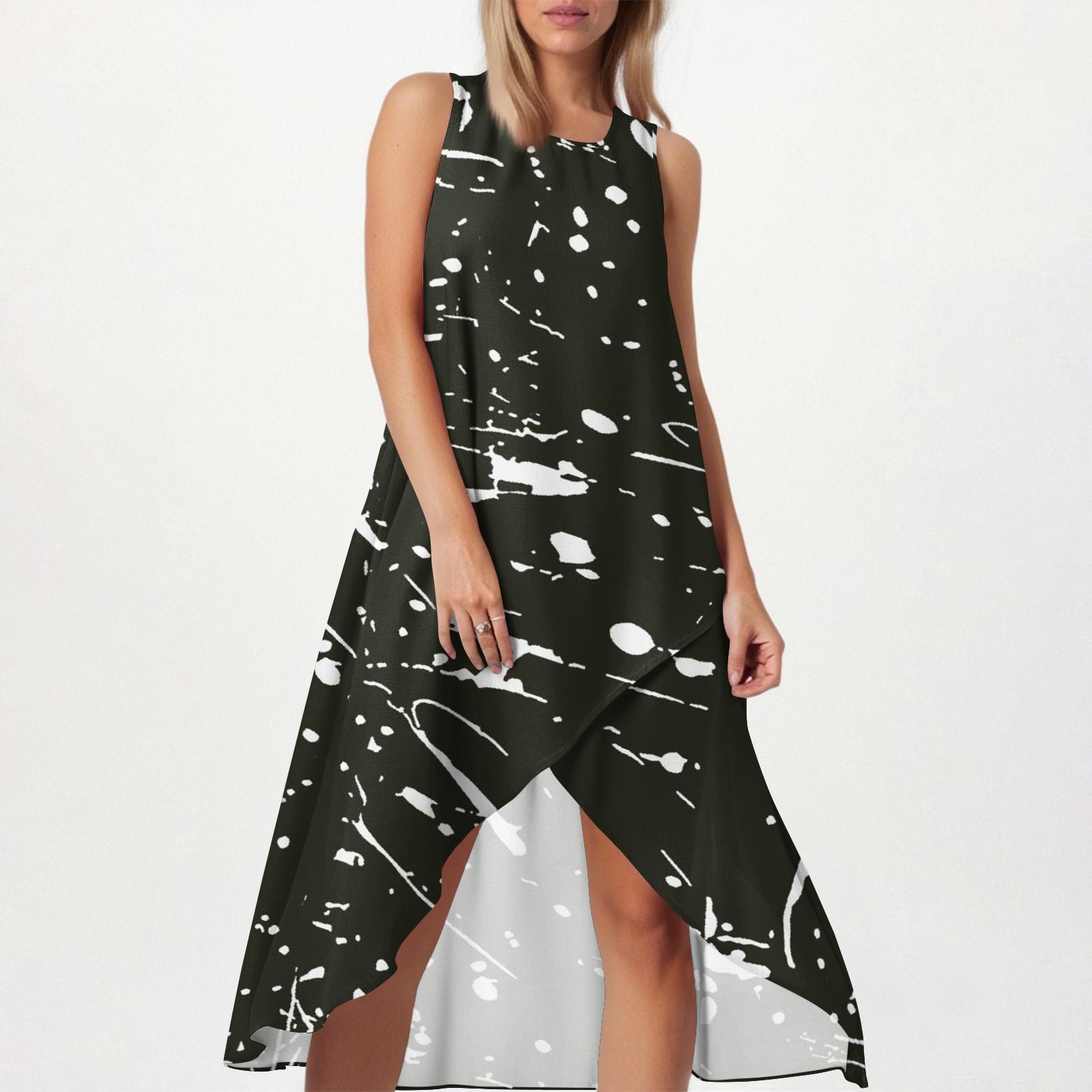 

Женское свободное повседневное модное платье с квадратным круглым вырезом, однотонное, пляжная юбка с разрезом сбоку, без рукавов, юбка из хлопка и льна XXL чёрный