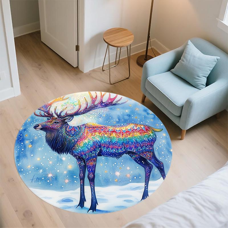 Colorful Deer,Round Area Rug,Carpet Rug for Living Room Bedroom Sofa Playroom Decor,Non-slip Floor Mat