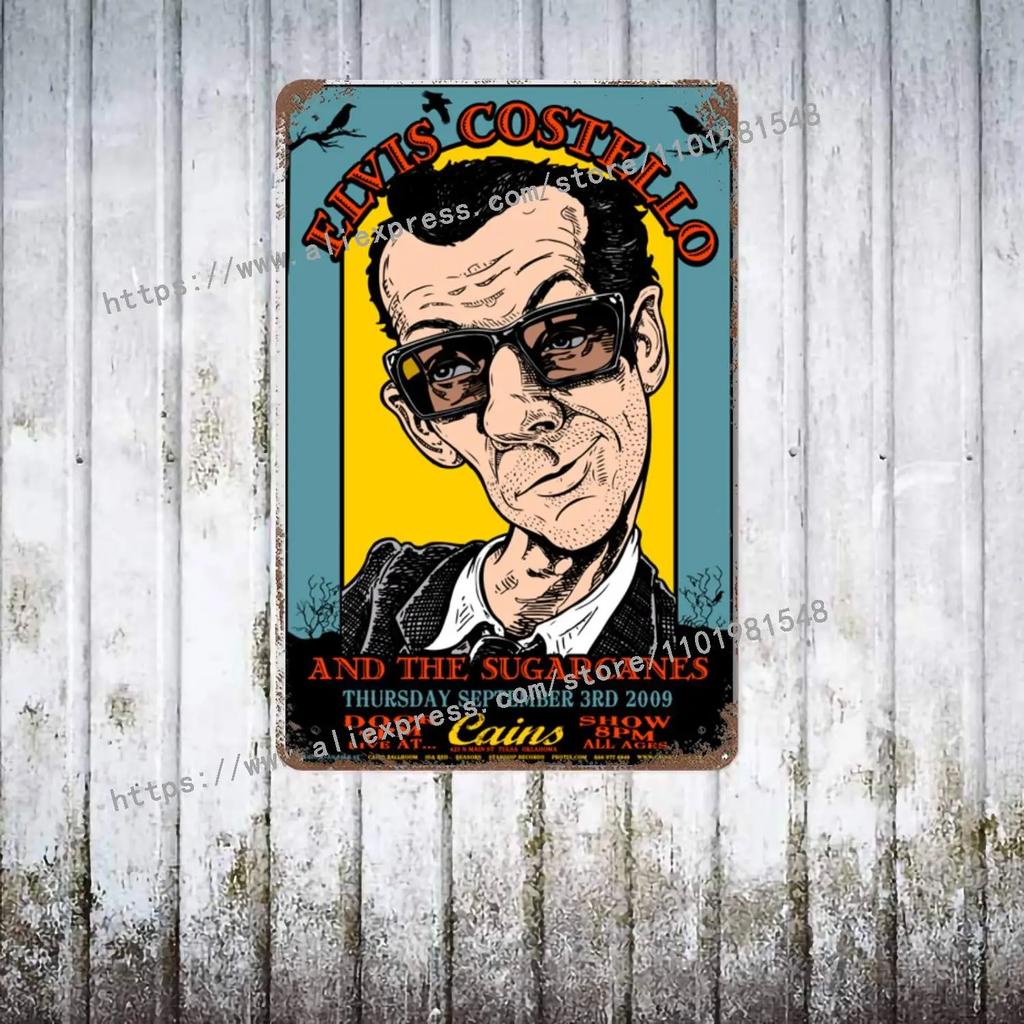 Elvis Costello & The Attractions Band Decor Poster Vintage Tin Sign Metal Sign Decorative Plaque for Pub Bar Man Cave Club Wall