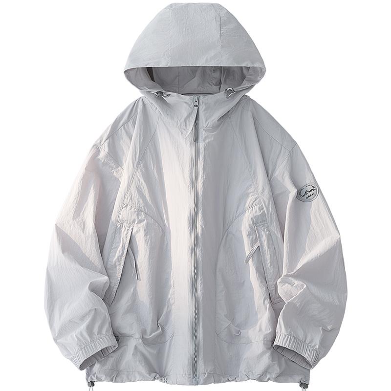 UPF50+ Men's Hooded Sunscreen Jacket Summer Ultra Thin Zipper Pocket Windbreaker Elastic Cuffs Outdoor Hiking Fishing Skin Coats