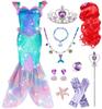 Ariel Dress Luxury Set Cosplay Dress Mermaid Costume for Kids Princess Dress Cosplay Costume Gloves Wand Wig Crown Necklace Earrings Bracelet 120