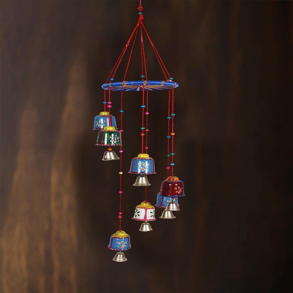 Handcrafted Wall Hanging Bells with Ring|Traditional Rajasthani Hand Painted Bells for Home Decoration,Pack of 2 (Multicolor), Plastic