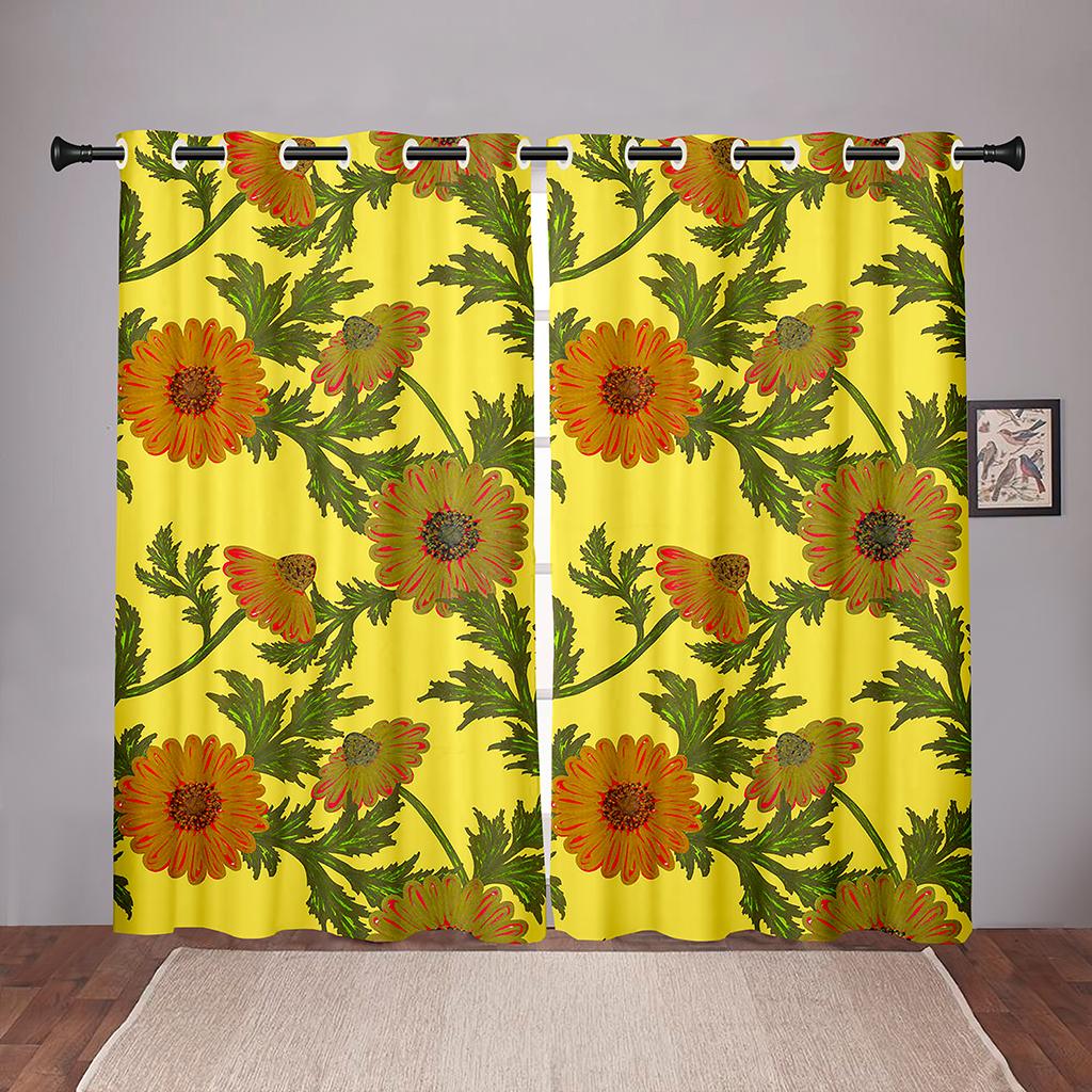 Sunflowers Plant Colorful Blackout Window Curtains for Kids Childrens' Living Room Bedroom Bathroom Kicthen Door 2Pieces Hooks