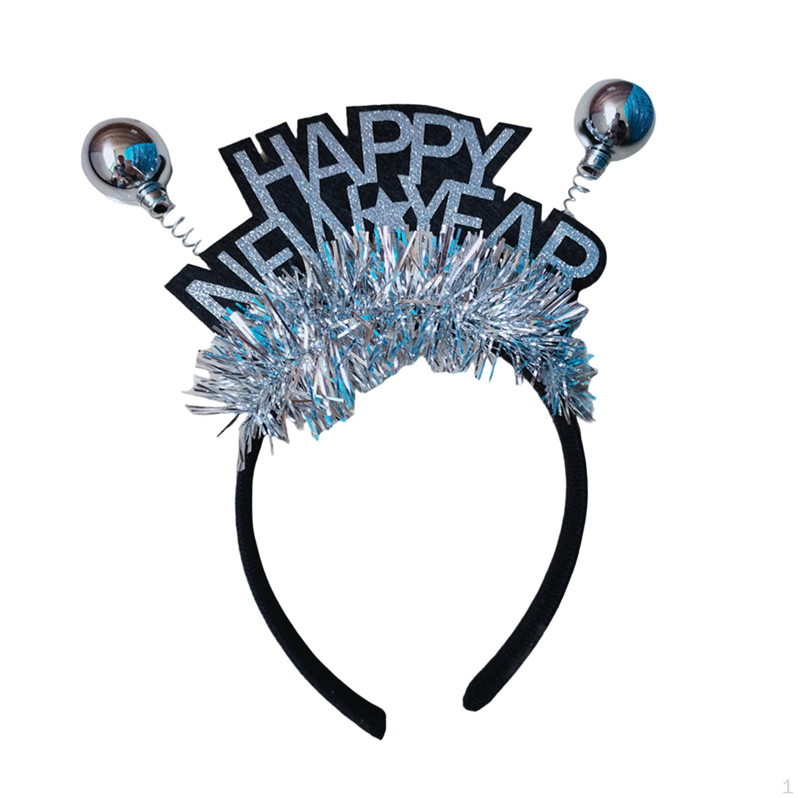 

Happy Year Headband Headwear Hair Accessory Hairbands Glitter Decorative Unisex Hoop Argent