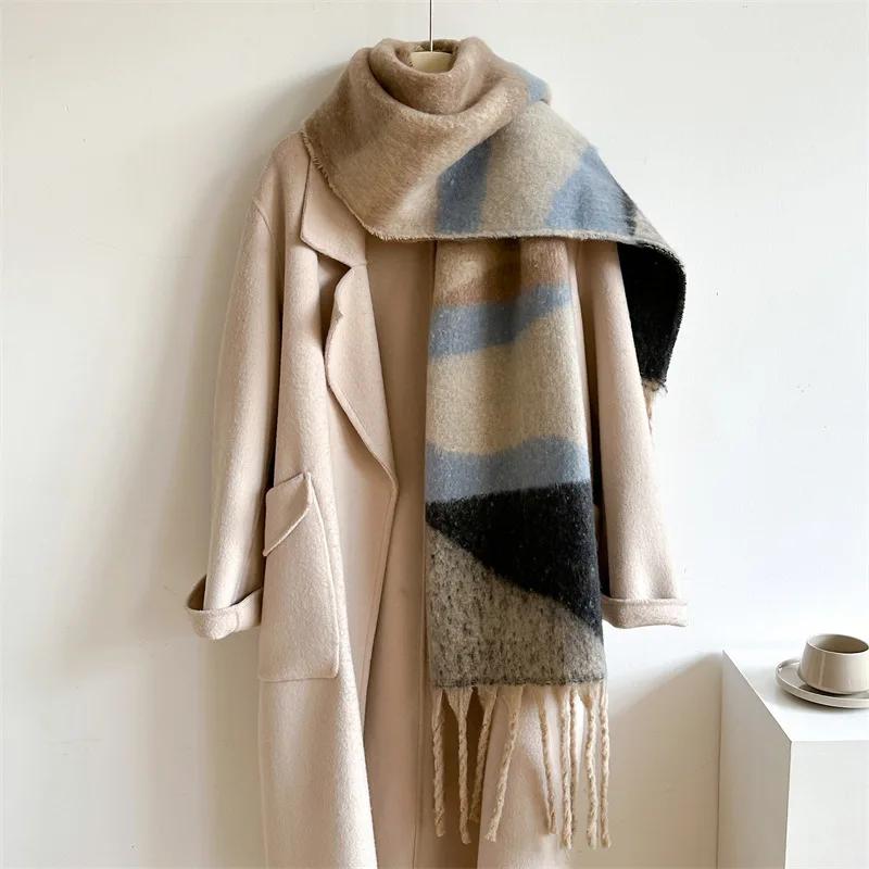 Winter Fashionable Scarf for Woman 210*40cm Simple Color Block Large Scarf Warm Windproof Scarves