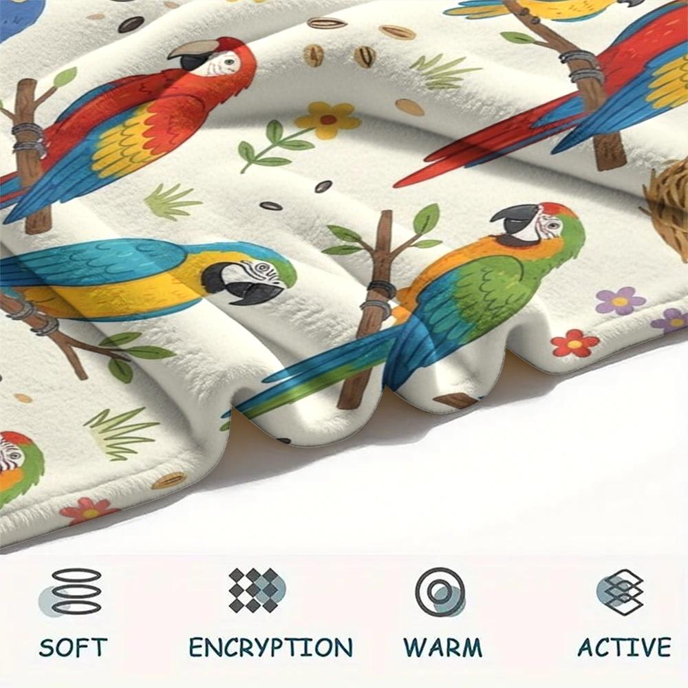 1PC Cute Parrot Print Flannel Blanket, High Quality All Seasons, Home Decor, Warmth and Comfort, Perfect for Christmas Gifts