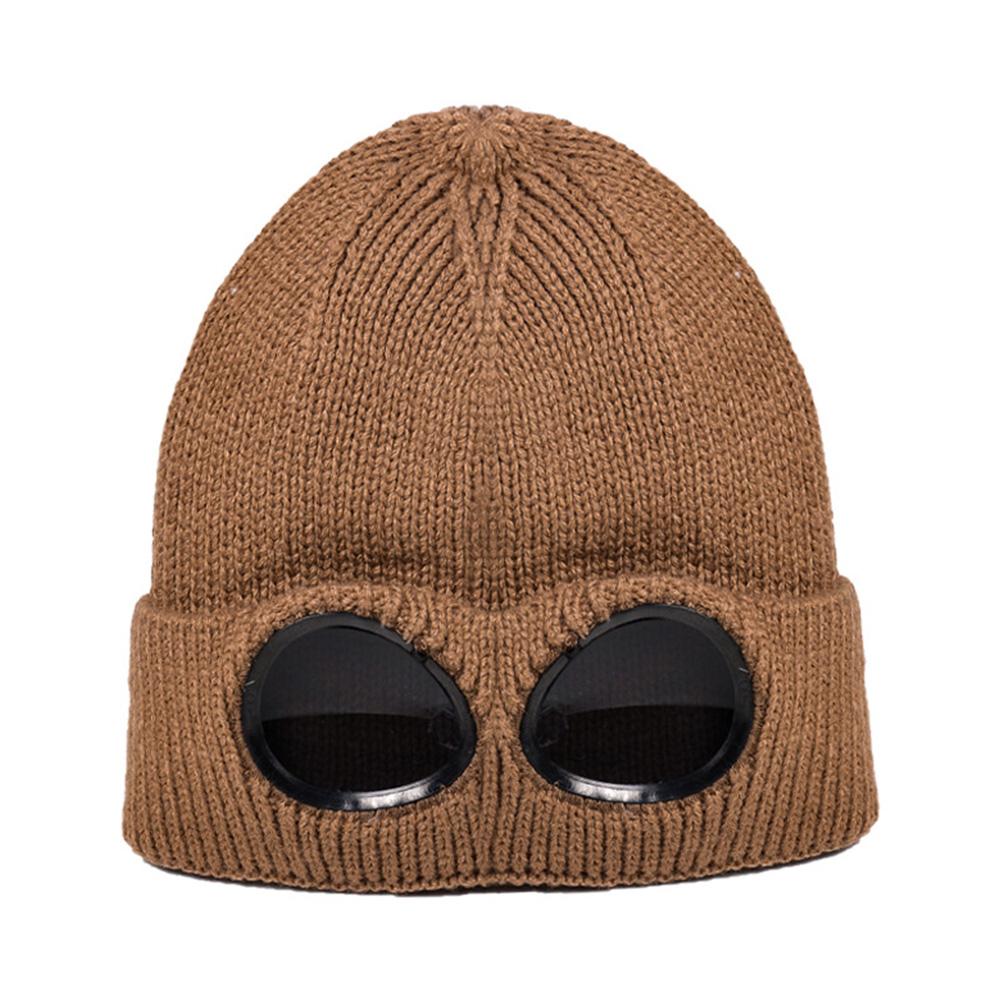 Men Women Couple Fashion Autumn And Winter Fleece Knit Warm Wool with Googles Ski Cap Hat
