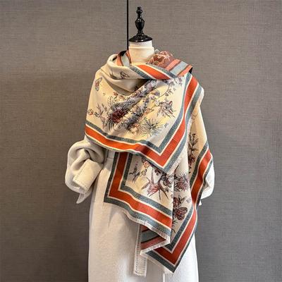 Luxus Warmer Poncho Kaschmir Winter Damen Schal Floral Jacquard Schal Wickel Damen Dicke Pashmina Decke Bufanda Reise Echarpe